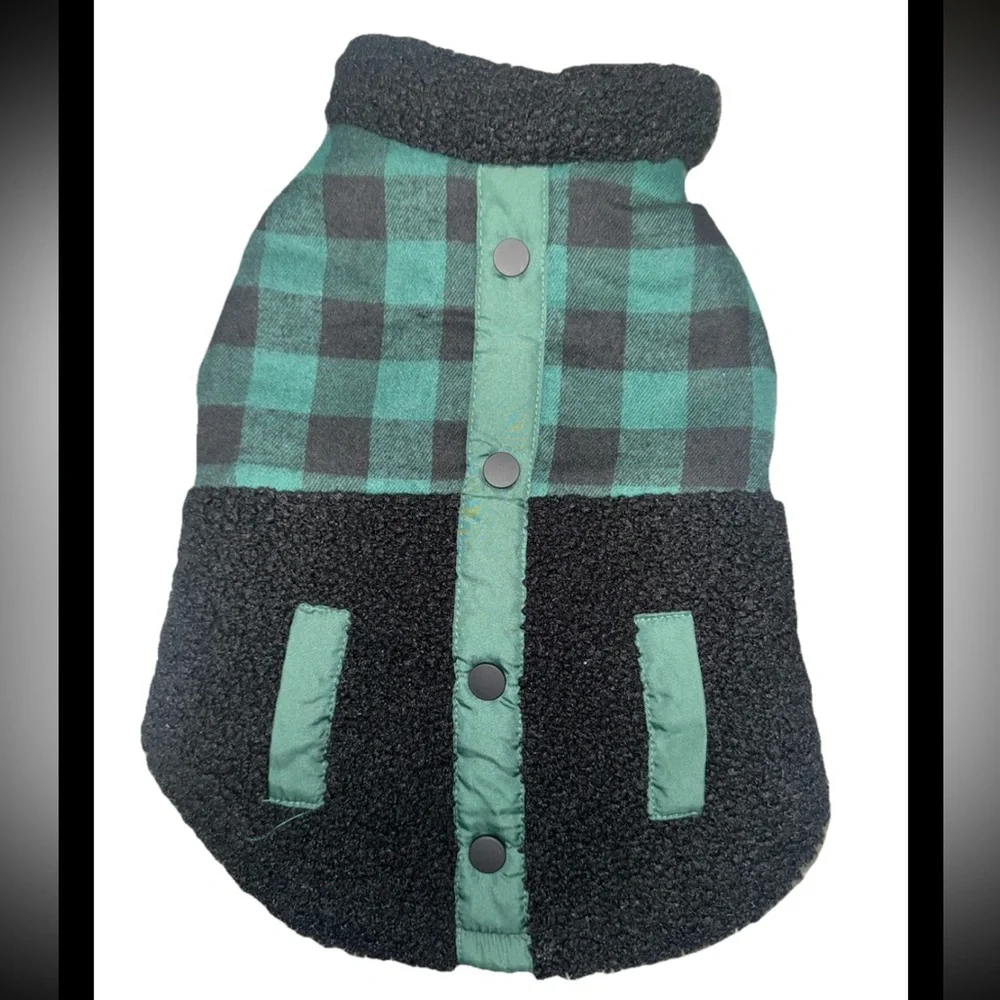 Dog Fleece Coat Green-Black Plaid Medium